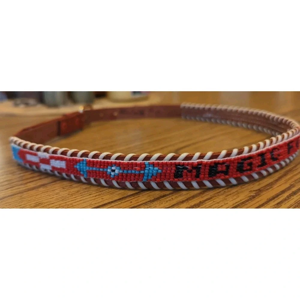 NOS Magic Forest Lake George NY Novelty Beaded Leather Belt Kids Youth Adult 30